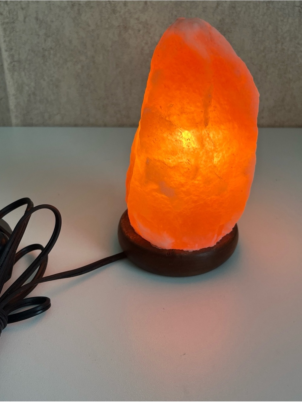 Himalayan Salt Lamp Pink Crystal Rock On Wooden Base Dimmable Switch 7” 3 Pound